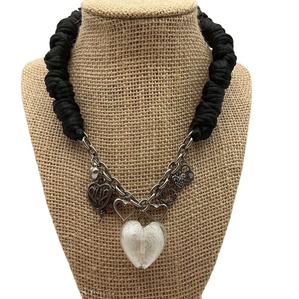 Y2K Artisan Handcrafted Chunky Heart Charms Glass Necklace Goth Whimsical